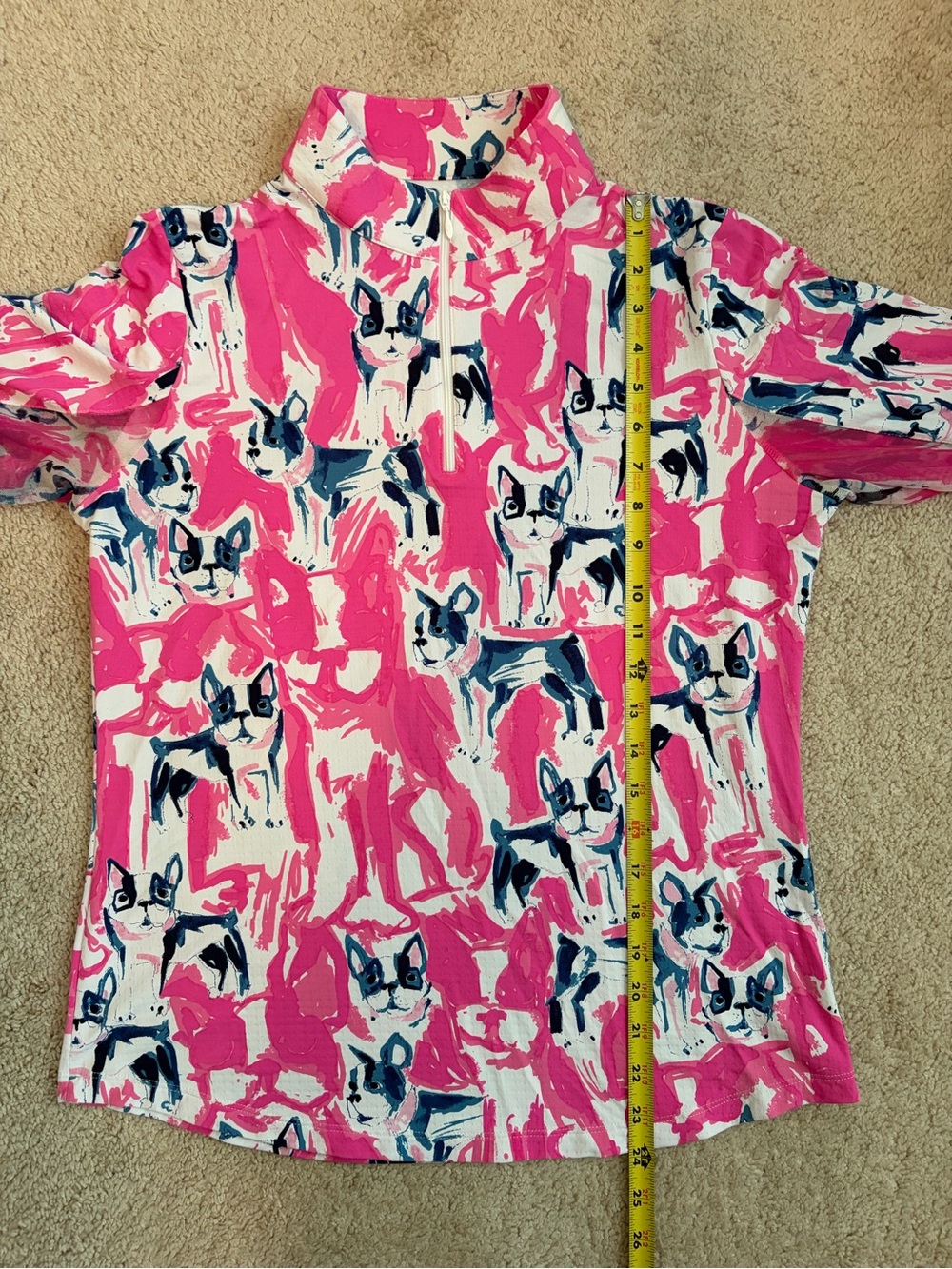 IBKUL Icifil Frenchie Print Quarter Zip SPF 50 Long Sleeve Golf Top Size Med - Picture 9 of 10